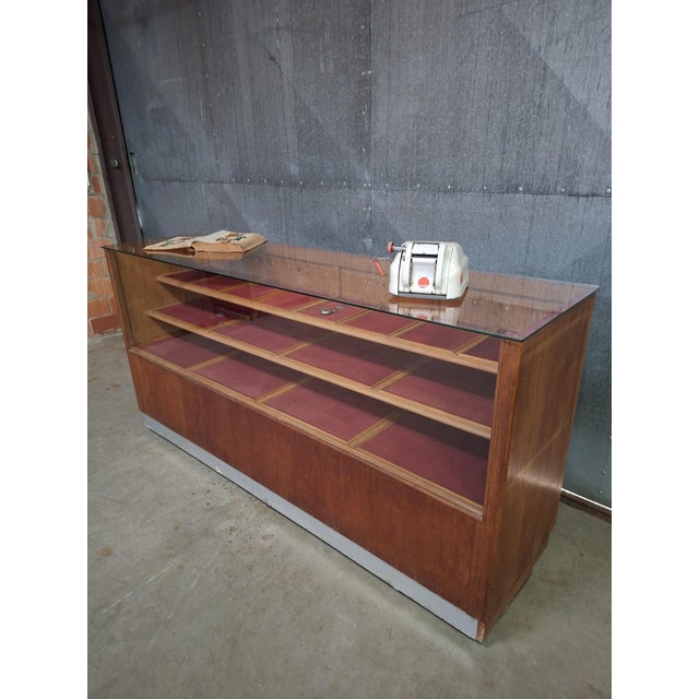 Brown Vintage Wooden Haberdashery Display Counter with 20 Drawers and Glass Top For Sale - Image 8 of 16