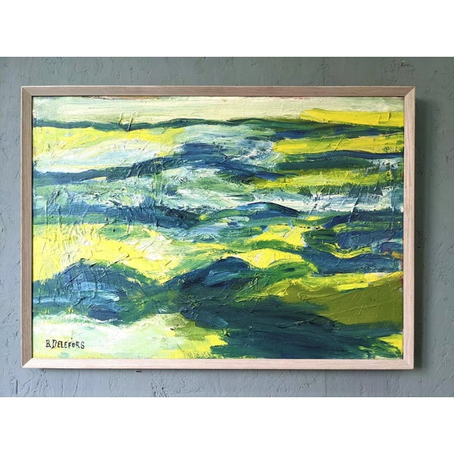 WAVES Size: 48.5 x 67.5 cm (including frame) Oil on canvas A rhythmic and richly textured mid-century abstract...