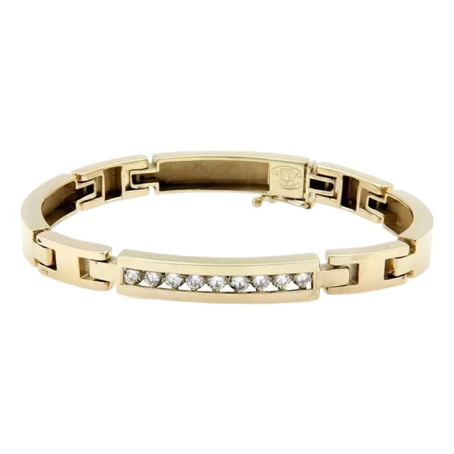 La Triomphe Diamond 14k Yellow Gold Curved Bar & H Link Bracelet For Sale