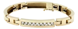 La Triomphe Diamond 14k Yellow Gold Curved Bar & H Link Bracelet
