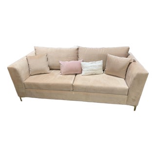 Contemporary Pink Sofa With Four Pillows For Sale