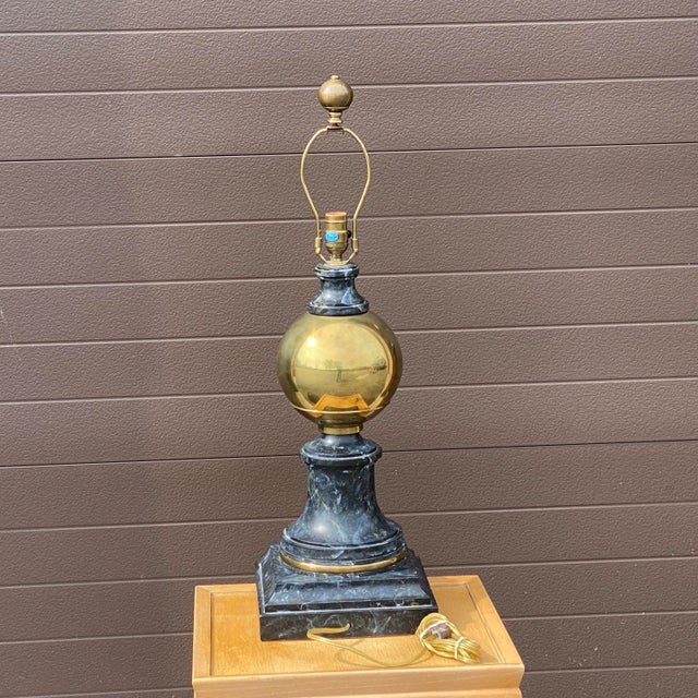 Wood Hart Associates Brass & Faux Finished Wood Table Lamp For Sale - Image 7 of 13