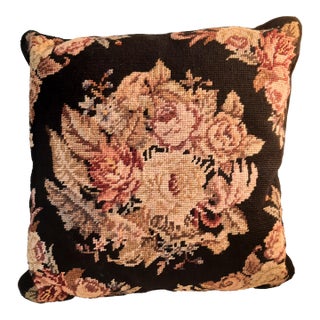 Black Rose Needlepoint Pillow For Sale