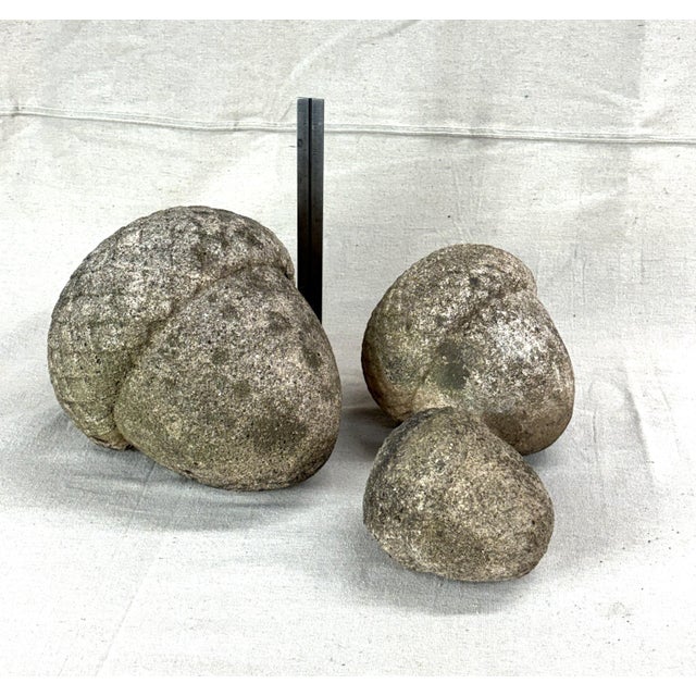 Shabby Chic Mid 20th Century Set of Three Cast-Concrete Acorns Suitable for Landscape For Sale - Image 3 of 7