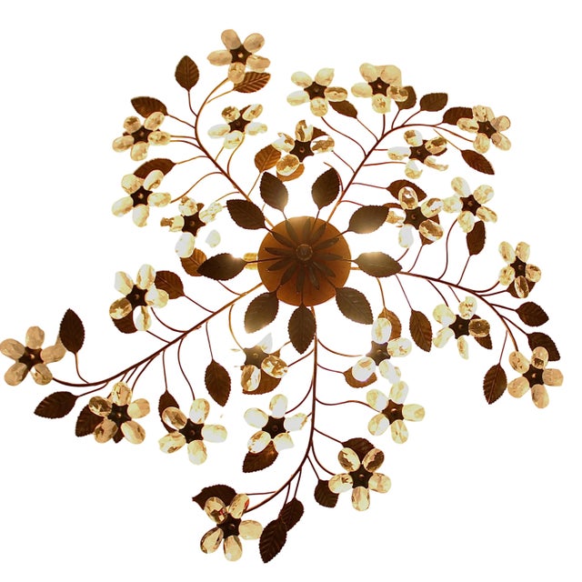 Contemporary Vintage Large Crystal Floral Ceiling Light Fixture | 5 Lights For Sale - Image 3 of 5