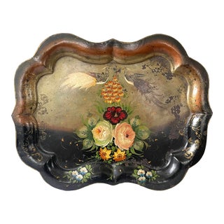 19th Century English Tole Metal Painted Tray For Sale