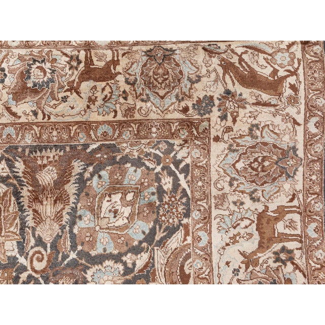 Textile 19th Century Persian Tabriz Dark Brown, Beige and Blue Handwoven Wool Rug For Sale - Image 7 of 12