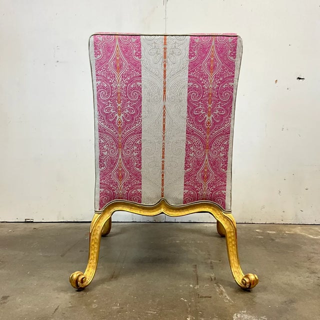 Late 20th Century Pair Giltwood Kent Form Accent Chairs Newly Upholstered in Clarke & Clarke Designer Fabric For Sale - Image 9 of 15