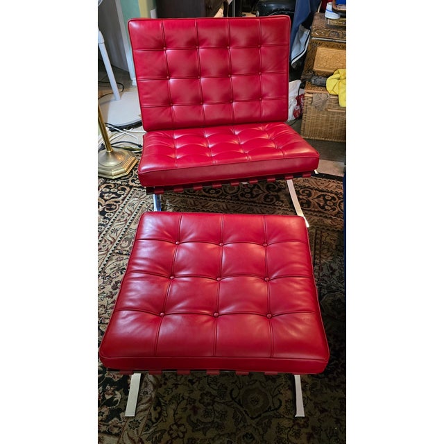 From a Los Angeles estate with ties to The Doors, this early 1960s Knoll Barcelona chair and matching ottoman carry both...