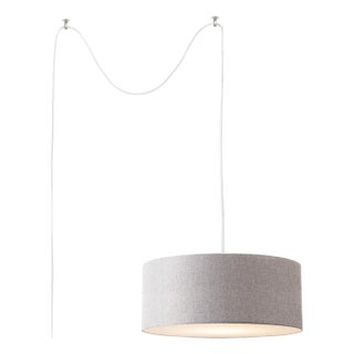 Stretch Swag Lamp, Cashmere Gray Linen Shade, Satin Nickel, for Living Room or Bedroom For Sale