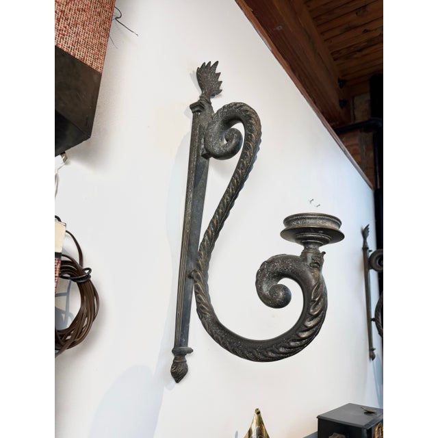 Dark Gray Vintage Cast Metal Wall Sconces, Gothic Revival Style For Sale - Image 8 of 10