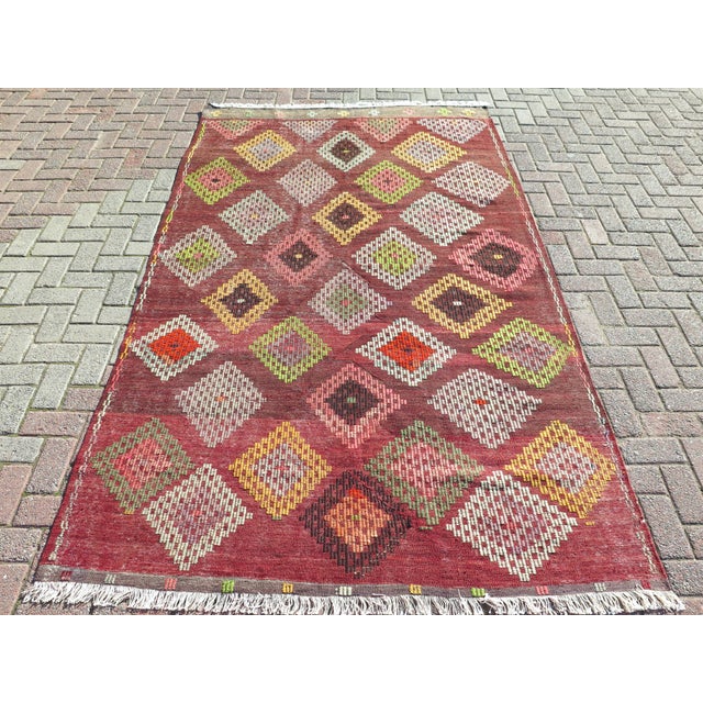 Mid 20th Century Mid 20th Century Vintage Turkish Handmade Kilim Boho Area Rug For Sale - Image 11 of 11