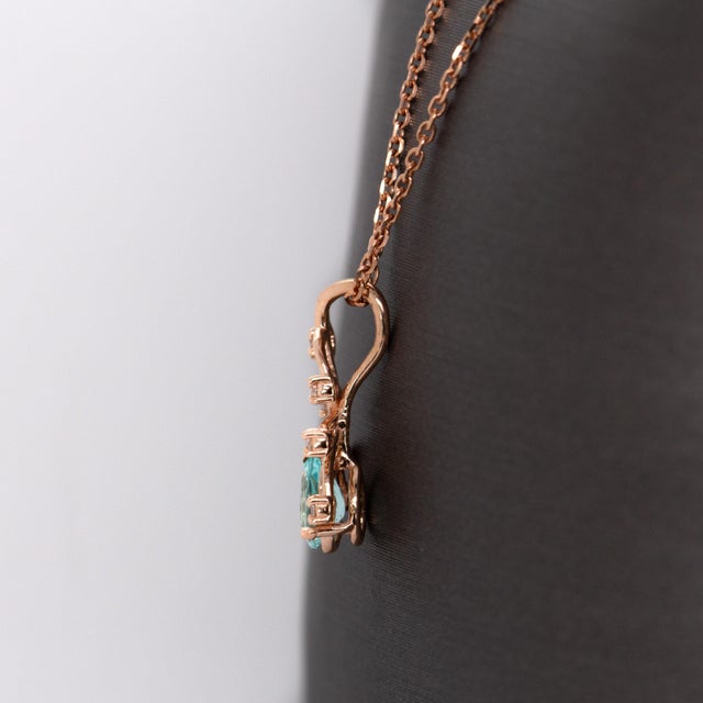 2020s Afghan Tourmaline Pendant W Natural Diamond Accents in 14k Rose Gold | Pe 5x3mm For Sale - Image 5 of 7