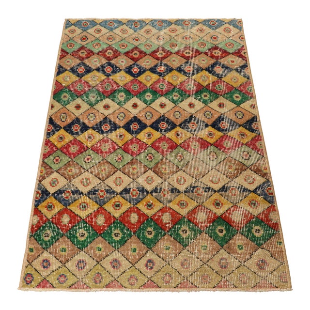 1960s Vintage Zeki Müren Rug With Polychromatic Diamond Patterns, From Rug & Kilim For Sale - Image 5 of 7