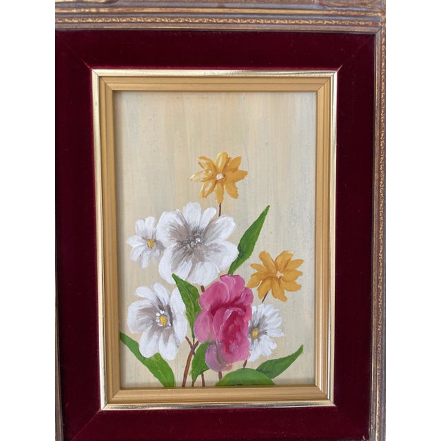 Vintage Floral Oil Paintings in Gold Frames and Velvet Mattes, Set of Four For Sale - Image 9 of 10