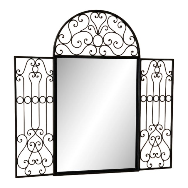 French King Louis Style Wrought Iron Mirror For Sale