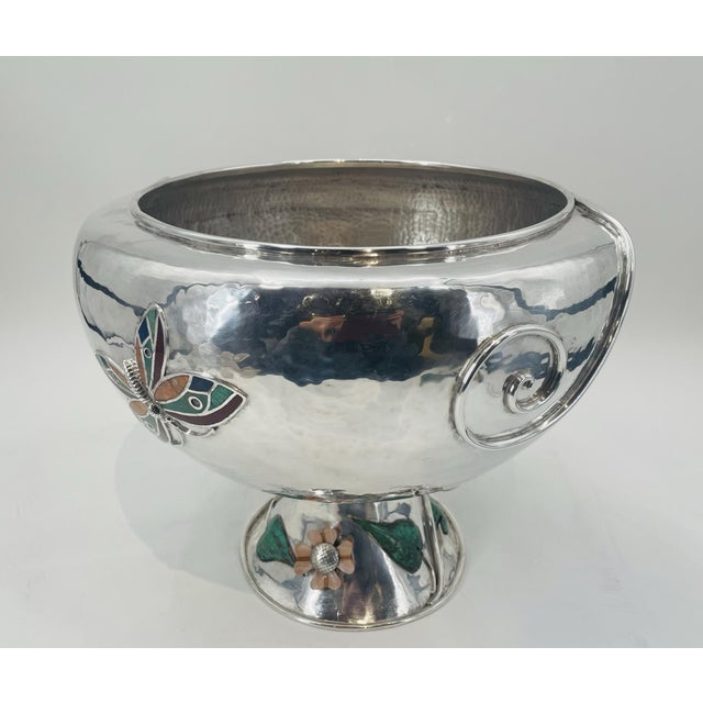 1980s 1980s Silver Plate Punch Bowl With Stone Inlay by Emilia Castillo, Mexican Silver For Sale - Image 5 of 18