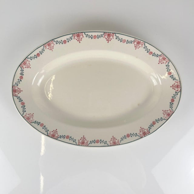 Early 20th Century Oval Platter with Pink and Green Garland Pattern from Longwy For Sale - Image 3 of 12