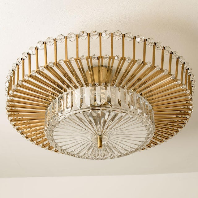 Large Brass and Crystal Flush Mount by Ernst Palme, Germany, 1970s For Sale - Image 3 of 16