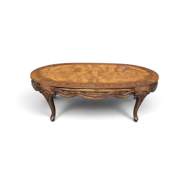 Vintage Louis XV Style Oval Coffee Table With Figured Wood Top For Sale - Image 9 of 14