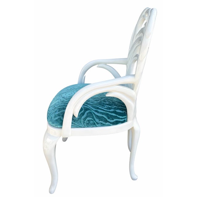 Hollywood Regency Hollywood Regency White Lacquer Pal Leaf Arm Chair For Sale - Image 3 of 5