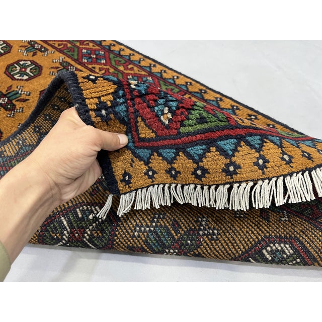 Terracotta Brown Turkmen Wool Runner Rug, Tribal Geometric Gul Design For Sale - Image 10 of 13