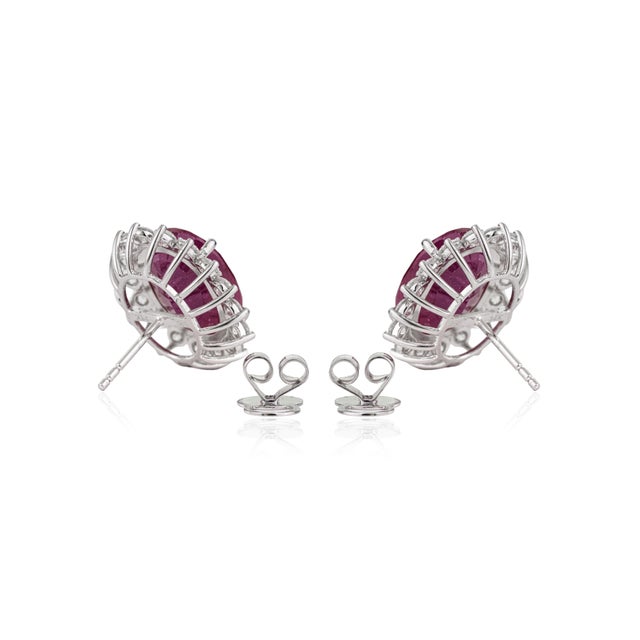 Vintage 14k White Gold Ruby 18.91ct & Diamond 2.3ct Stud Earrings- A Pair For Sale - Image 9 of 15
