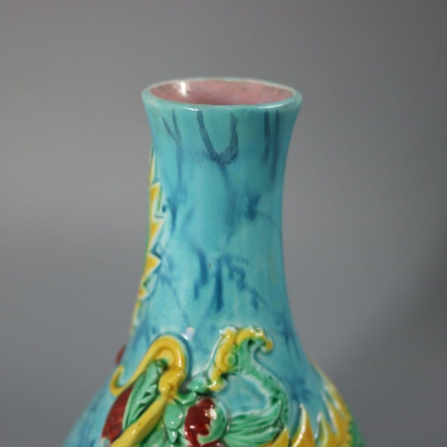 Rare Pair Worcester Majolica Dragon Vases For Sale - Image 11 of 11