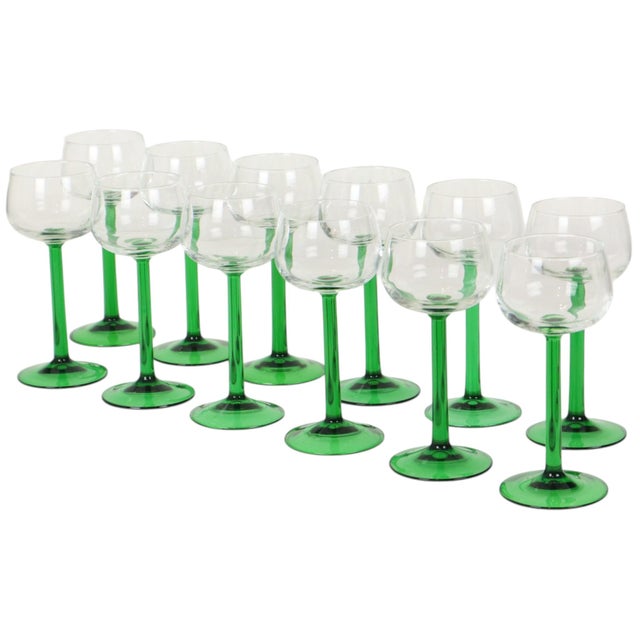 Vintage Alsace Wine Glasses with Green Stems from Luminarc, 1970s, Set of 12 For Sale - Image 16 of 16