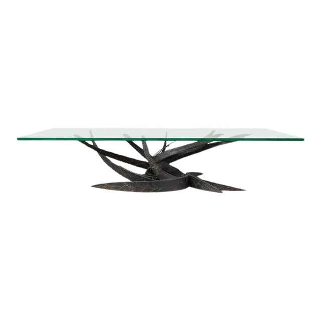 Midcentury Silas Seandel Brutalist Iron Torch Cut Cocktail Table For Sale