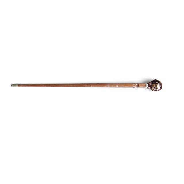 Brown Antique Folk Art Hand Carved Wood Young Male Alpine Hat Boy Walking Stick Cane For Sale - Image 8 of 9