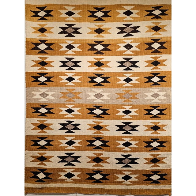 Vintage Native American Navajo Chinle Revival Rug, Wool and Cotton, Banded Geometric Pattern, 4x5 For Sale - Image 4 of 9