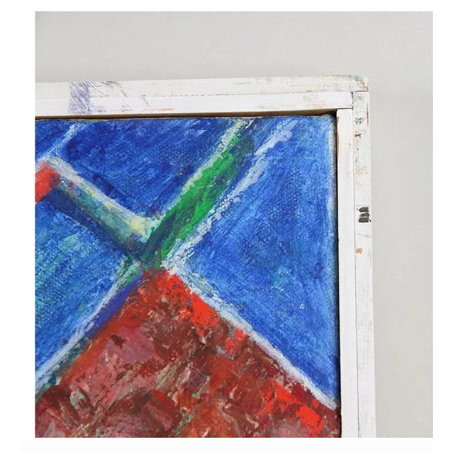 Mid-Century Modern Abstract Expressionist Geometric Oil Painting on Canvas, Framed, Signed Jon Stark, 1992-1996 For Sale - Image 3 of 9