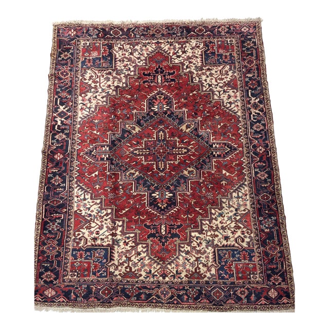Vintage Persian Hand-Knotted Heriz Rug For Sale