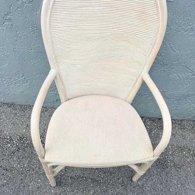 Beige Boho Chic Wavy Pencil Reed and Rattan Dining Arm Chairs - Set of 4 For Sale - Image 8 of 10