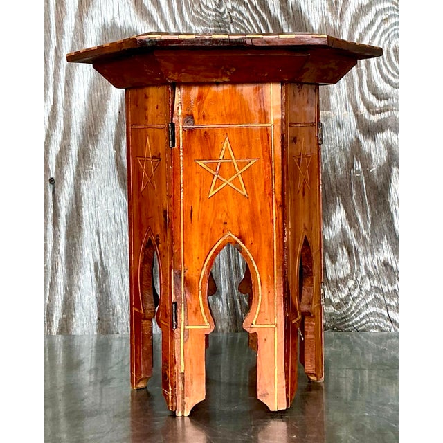 Vintage Boho Syrian Inlay Folding Drinks Table For Sale In West Palm - Image 6 of 12