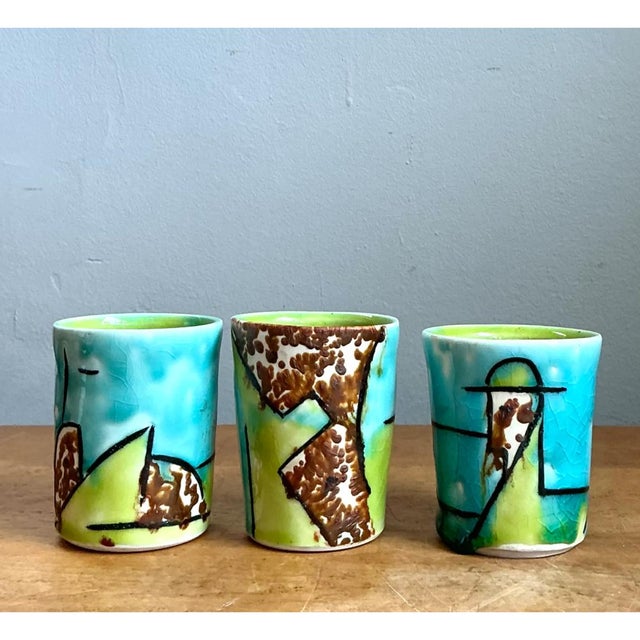 Late 20th Century Vintage Hand-Painted Ceramic Cups For Sale - Image 5 of 12