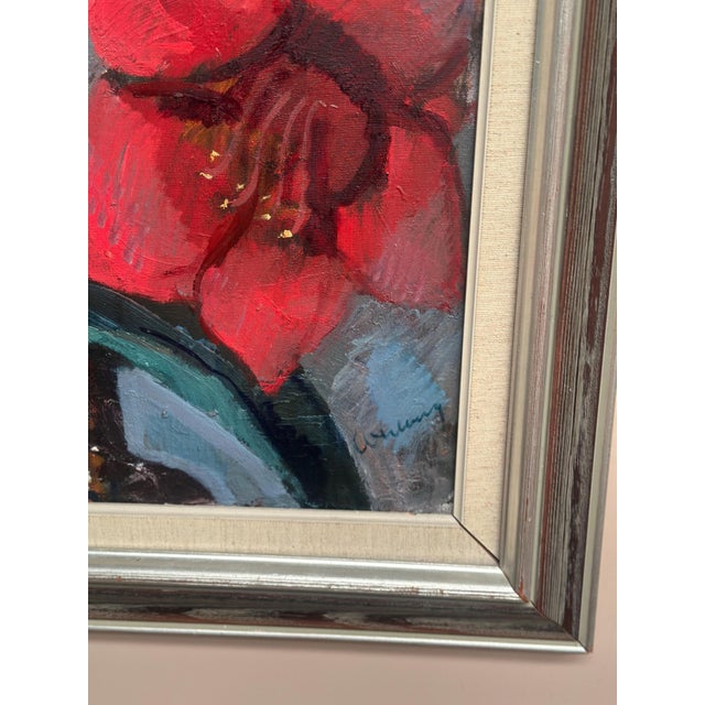 Bertil Wahlberg, Red Flowers, 1950s, Oil on Canvas, Framed For Sale - Image 10 of 18