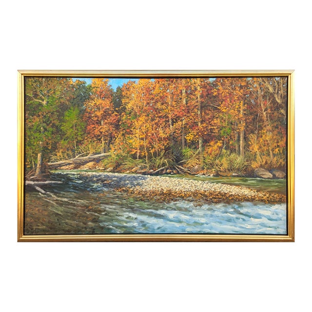 Late 20th Century Jerry Greenberg "Arkansas River Ozarks" Contemporary Realistic Forested Landscape Painting, 1995 For Sale - Image 5 of 12