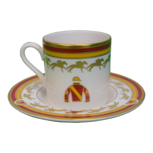 Pickard Saratoga Hand Decorated W/ Jockey Silks Demitasse Cup & Saucer