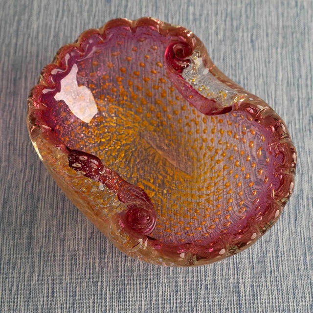Vintage Pink and Yellow Murano Bullicante Aventurine Catchall Dish For Sale - Image 15 of 16