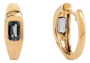 Vintage-Style 14k Gold Emerald-Cut Blue Sapphire Huggie Hoop Earrings- A Pair