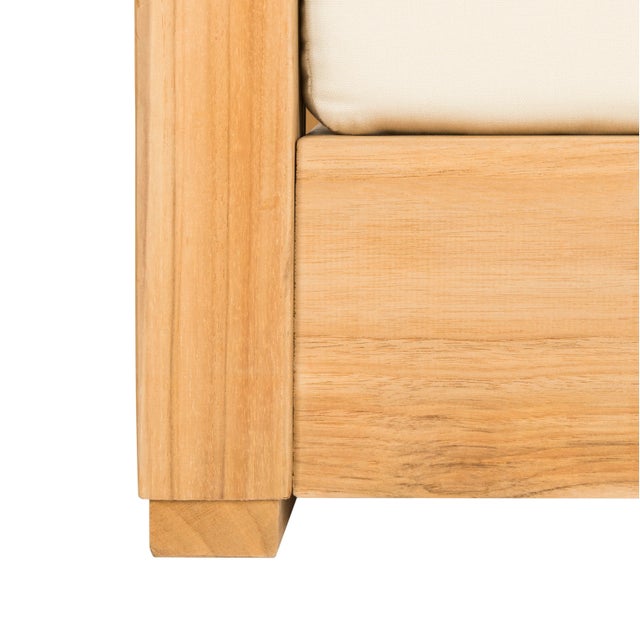 Wood Modern Armchair in Teak & Beige For Sale - Image 7 of 10