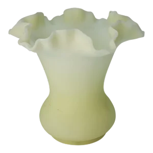 1970s Fenton Custard Satin Glass Crimped Edge Vase