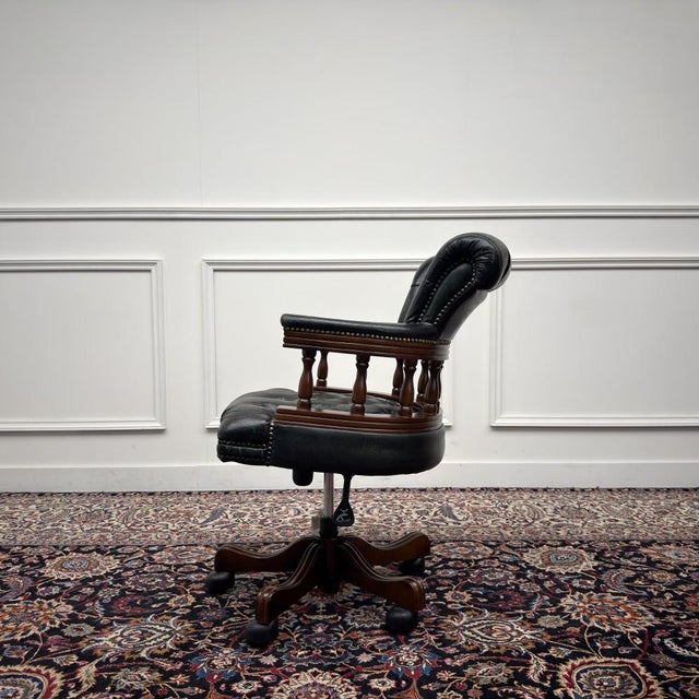 Chesterfield Desk Chair in Green Leather For Sale - Image 3 of 8
