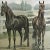 Vintage framed print of race horses. Dimensions: 24.75”W x 18.25”H x .75”D