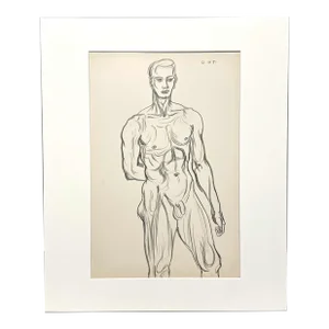 Vintage Male Erotica, Pencil on Paper Figure Study Drawing by Artist Harold Haydon