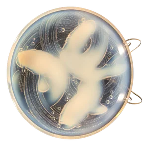 Large Art Deco Opalescent Bowl with Fishes from d'Avesn, France, 1930s