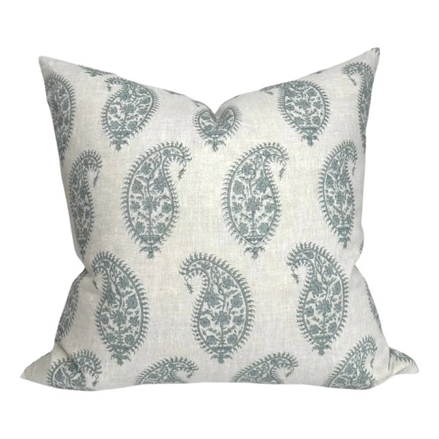 Paisley Celadon Pillow Cover, 22x22 Pillow For Sale