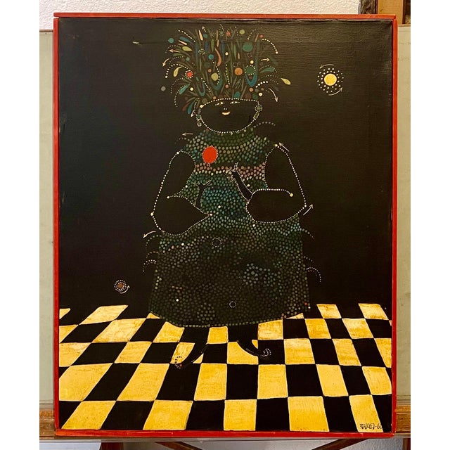 Alabama Surreal Folk Art Oil Painting African American Woman, Flower Headdress, 1960 For Sale - Image 9 of 10